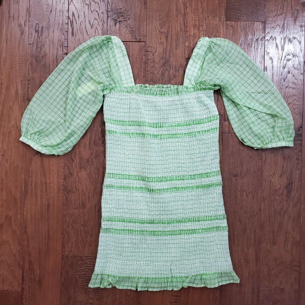 REVOLVE Light Green Smocked Mini Dress - Picture 3 of 4